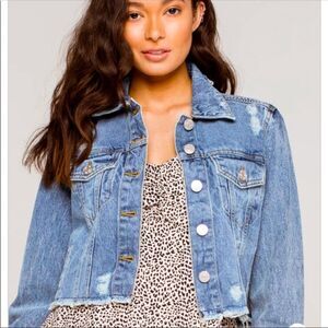 Highway Jeans Light Wash Raw Hem Cropped Denim Jacket - Size Small